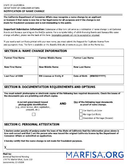 Realistic USA Department of costumer affairs of Sacramento name change certificate real example